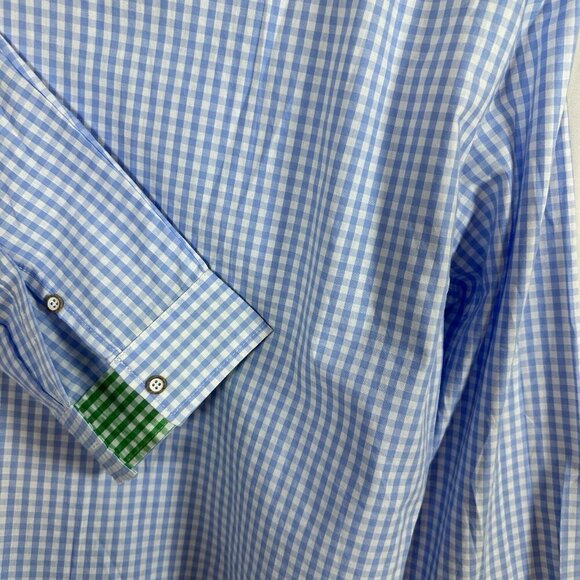 Mens Cotton Button Down Collared Shirt Size XL Blue & White Checkered - Picture 6 of 12